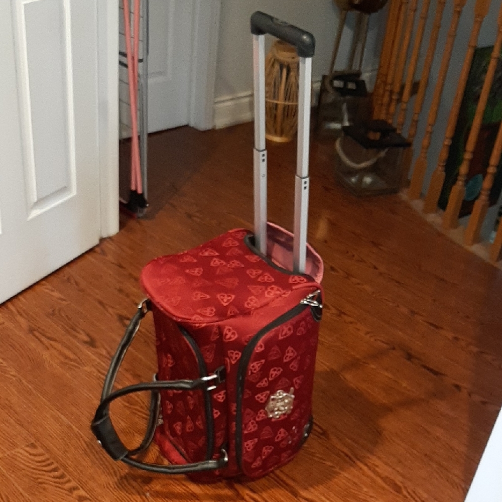 Red Rolling Tote Bag with Heart Pattern as is very clean inside